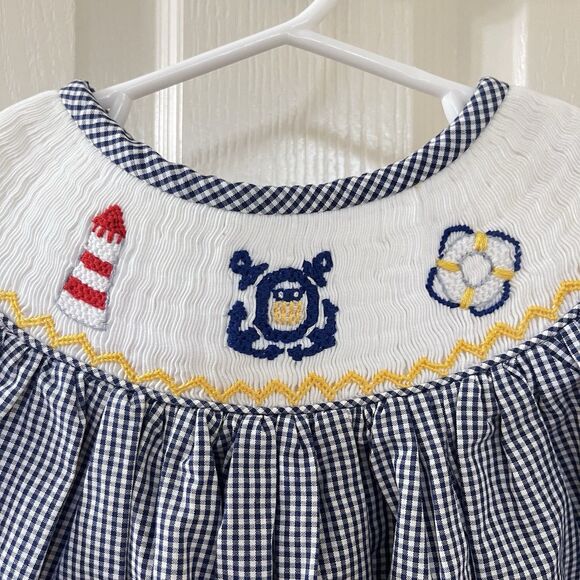 Sweet Cheeks Boutique Nautical Smocked Dress Blue Gingham Girls SZ 18 Months NEW - Picture 6 of 15